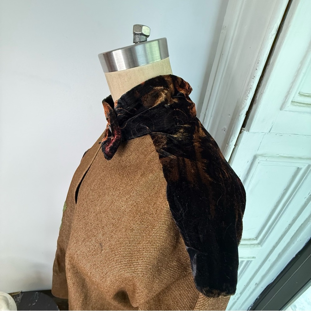Brown Denim maximalist flower zip up velvet patch work bomber jacket - Picture 3 of 16
